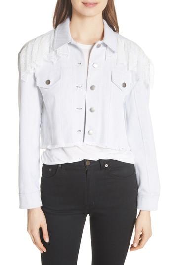 Women's Cinq A Sept Ismay Lace Shoulder Crop Denim Jacket, Size - Ivory