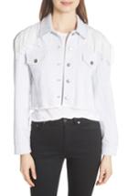 Women's Cinq A Sept Ismay Lace Shoulder Crop Denim Jacket, Size - Ivory