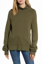 Women's Pam & Gela Distressed Fleece Turtleneck Sweatshirt, Size - Green