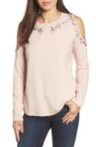 Women's Halogen Beaded Cold Shoulder Sweatshirt - Pink