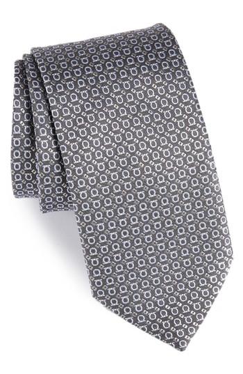Men's Salvatore Ferragamo Efeso Print Silk Tie, Size - Grey