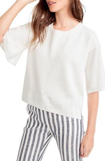 Women's J.crew Dramatic Sleeve Summerweight Cotton Sweater - White