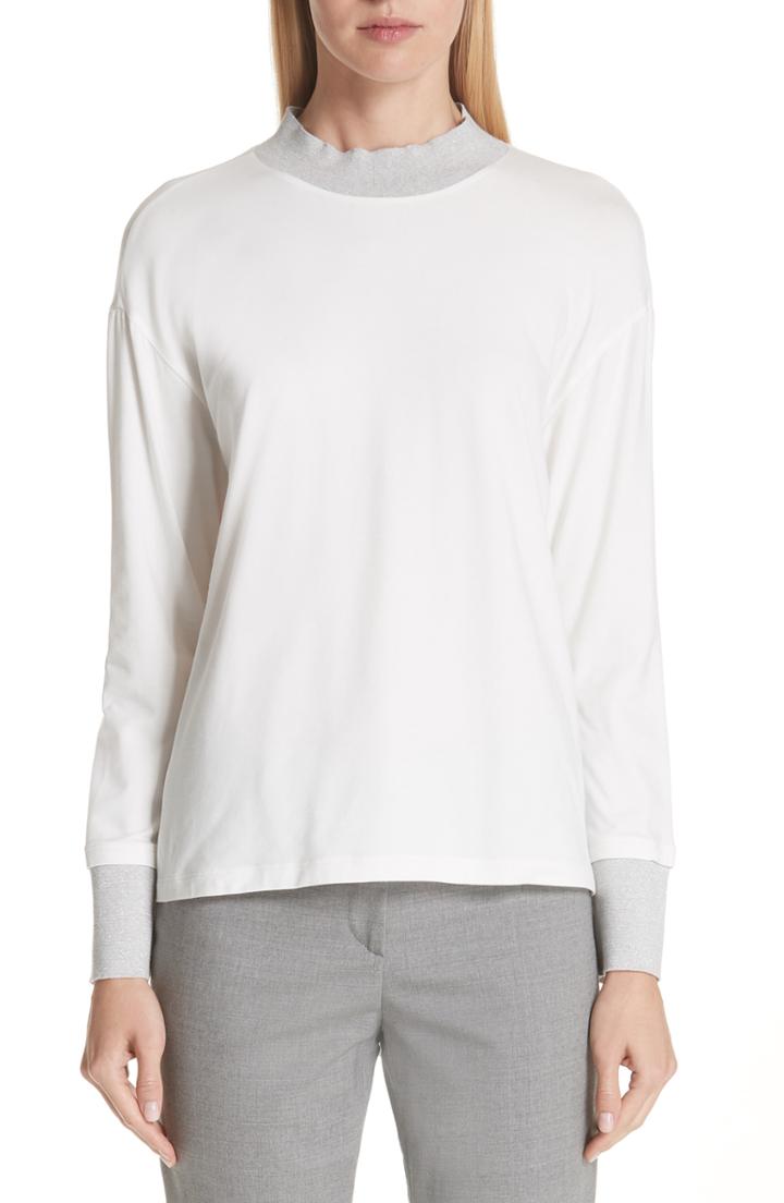 Women's Fabiana Filippi Metallic Trim Jersey Tee Us / 42 It - White