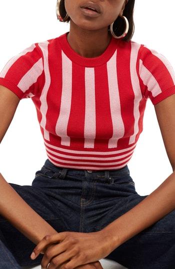 Women's Topshop Stripe Crop Top Us (fits Like 0) - Pink