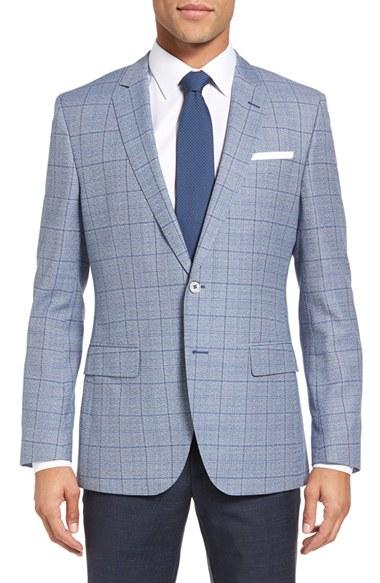 Men's Boss Hutsons Trim Fit Plaid Wool & Cotton Sport Coat
