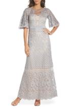Women's Tadashi Shoji Malina Flutter Sleeve Lace Gown - Grey