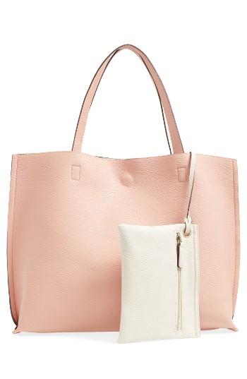 Street Level Reversible Faux Leather Tote & Wristlet - Grey