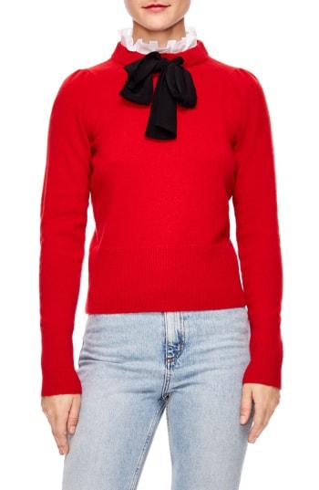 Women's Sandro Tie Ruffle Neck Sweater - Red