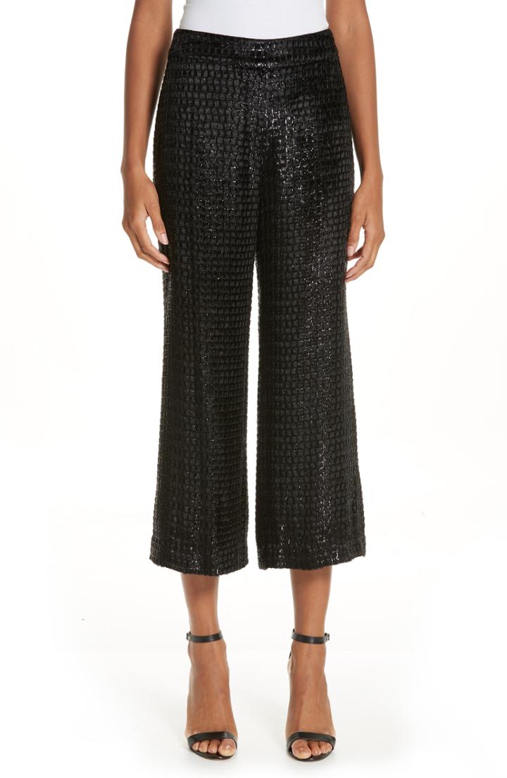 Women's Brandon Maxwell Metallic Velvet Crop Wide Leg Pants - Black