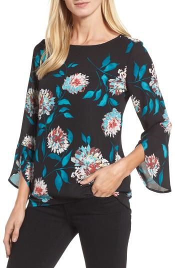 Women's Chaus Kyoto Blossoms Bell Sleeve Blouse - Black