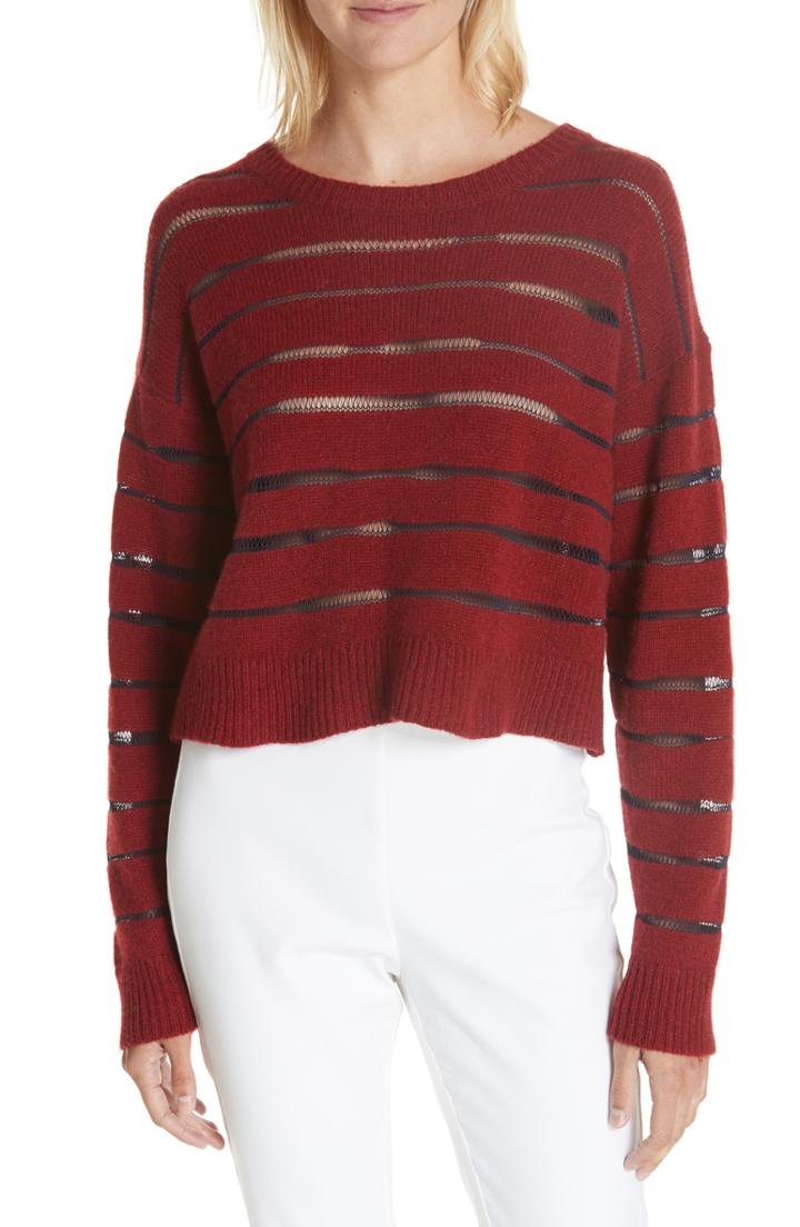 Women's Rag & Bone Penn Sheer Stripe Crop Sweater - Grey