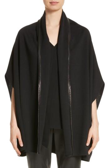 Women's St. John Collection Leather Trim Milano Knit Cardigan