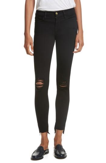 Women's Frame Le Skinny De Jeanne Raw Stagger Hem Jeans - Black