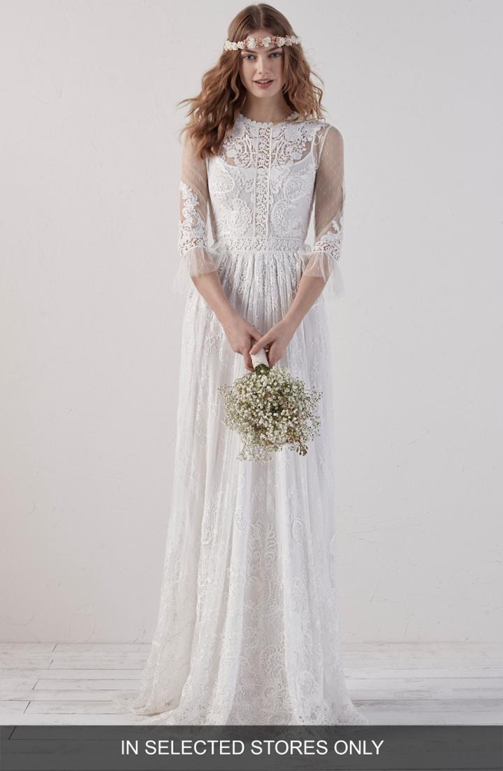 Women's Pronovias Edet Boho Lace Gown, Size - Ivory