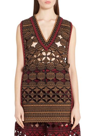 Women's Fendi Fair Isle Wool Blend Knit Vest Us / 42 It - Brown