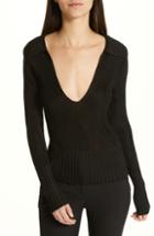 Women's Theory Back Collar Ribbed Plunge Neck Sweater, Size - Black