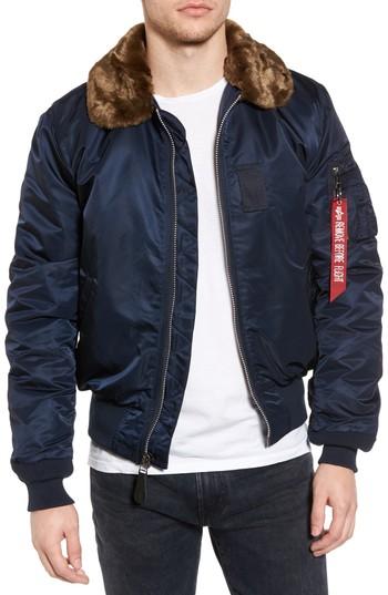 Men's Alpha Industries B-15 Removable Faux Fur Collar Flight Jacket - Blue