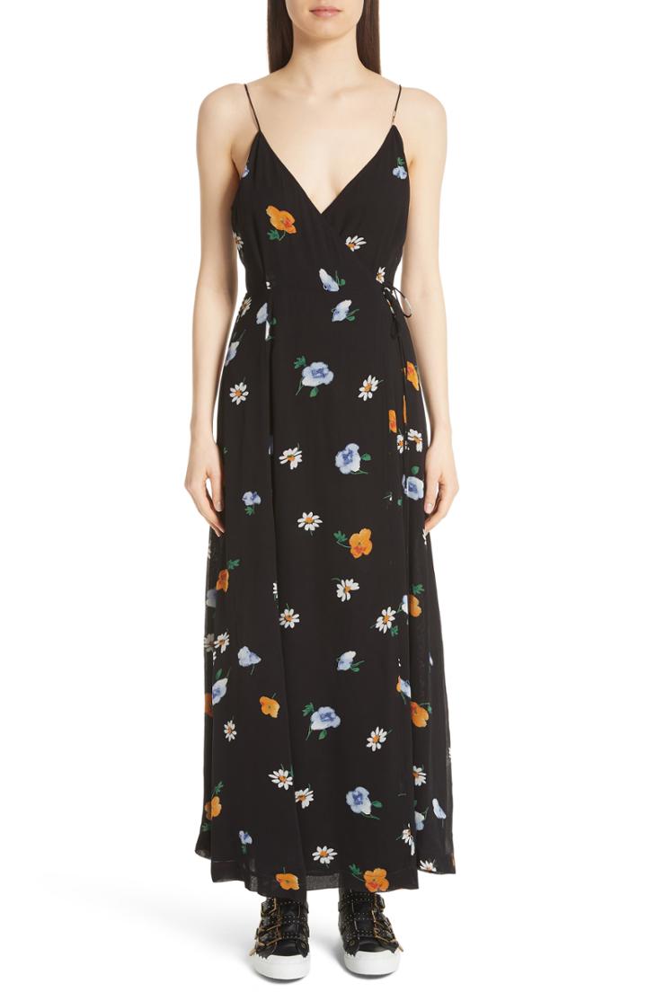 Women's Ganni Dainty Georgette Strap Dress Us / 34 Eu - Black
