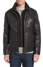 Men's Cole Haan Washed Leather Moto Jacket With Knit Bib, Size - Black