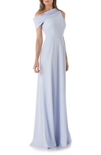 Women's Kay Unger Crepe De Chine One-shoulder Gown - Blue