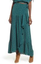 Women's Band Of Gypsies Dane Ruffled Polka Dot Wrap Skirt - Green