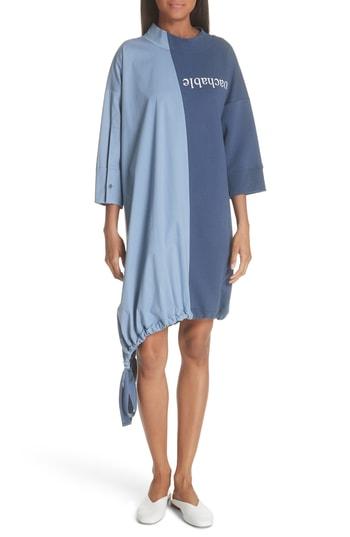 Women's Ji Oh Asymmetrical Mixed Media Dress - Blue