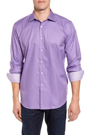 Men's Bugatchi Classic Fit Print Sport Shirt, Size - Purple