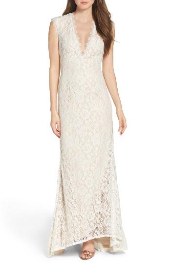 Women's Aidan By Aidan Mattox Illusion Lace Column Gown - Ivory
