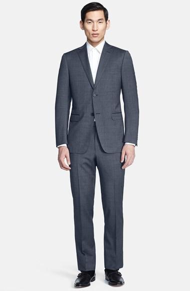 Z Zegna Trim Fit Grey Pin Dot Wool Suit Dark Grey Solid