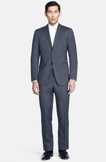 Z Zegna Trim Fit Grey Pin Dot Wool Suit Dark Grey Solid