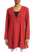 Women's Eileen Fisher Silk V-neck Long Jacket - Red