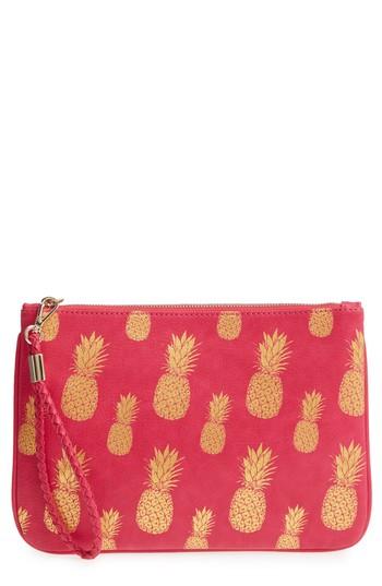 Mali + Lili Alice Pineapple Print Faux Leather Clutch - Pink
