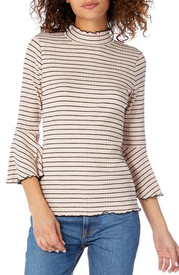 Women's Michael Stars Rachel Stripe Mock Neck Top, Size - Pink