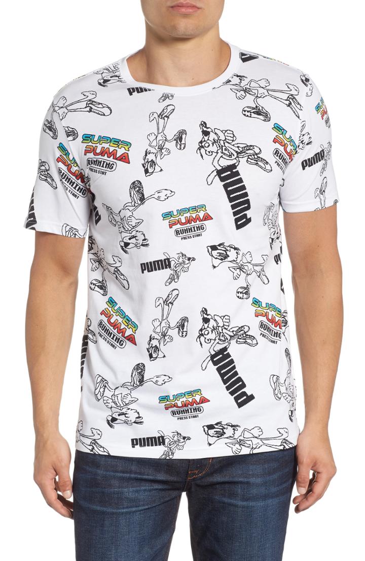 Men's Puma Super Puma Allover Graphic Fit T-shirt, Size Medium - White