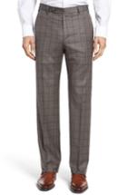 Men's Zanella Flat Front Windowpane Wool Trousers - Brown