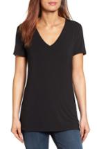 Petite Women's Halogen V-neck Tunic Tee P - Black