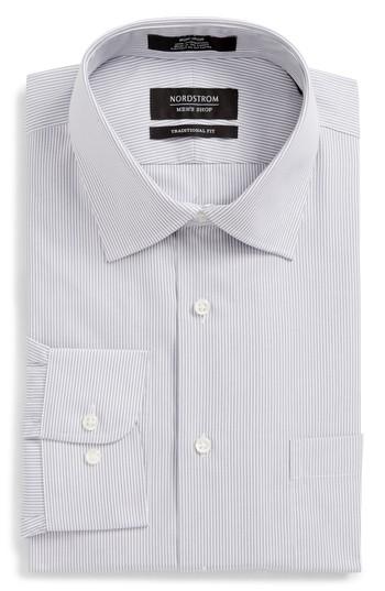 Men's Nordstrom Men's Shop Smartcare(tm) Traditional Fit Stripe Dress Shirt .5 32/33 - Grey