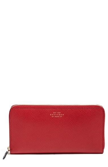 Women's Smythson 'large Panama' Zip Around Wallet - Red