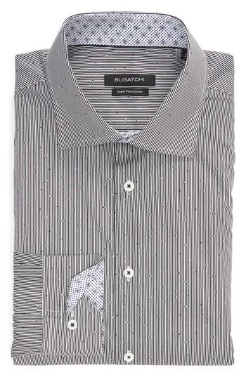 Men's Bugatchi Trim Fit Stripe Dress Shirt .5 - Black