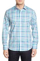 Men's Bugatchi Shaped Fit Check Sport Shirt - Blue/green