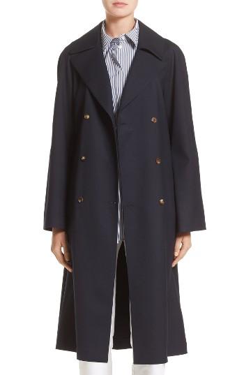 Women's Lafayette 148 New York Julia Trench Coat, Size - Blue