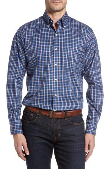 Men's Peter Millar Nanoluxe Pinwheel Regular Fit Check Sport Shirt - Blue