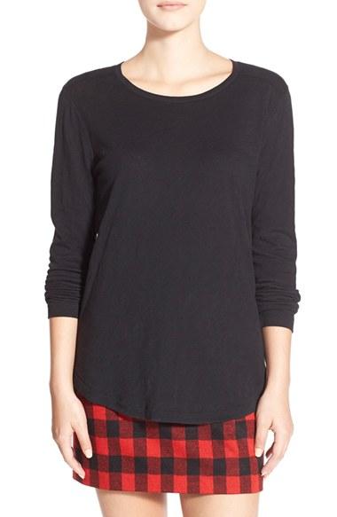 Women's Madewell Whisper Cotton Long Sleeve Crewneck Tee, Size - Black