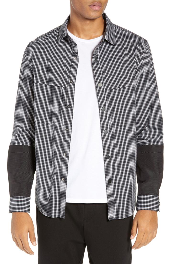 Men's River Stone Check Print Slim Fit Sport Shirt - Black
