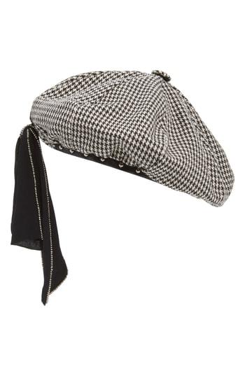 Women's New Friends Colony Houndstooth Studded Beret - Black