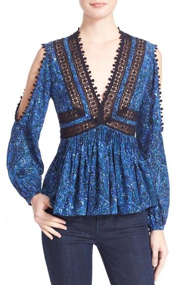 Women's Rebecca Taylor Cold Shoulder Silk Top