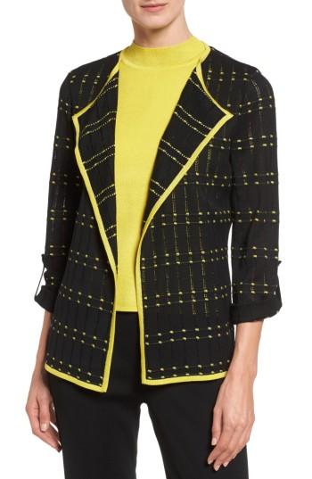 Women's Ming Wang Check Pointelle Knit Jacket - Black