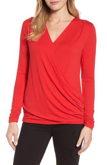 Women's Bobeau Faux Wrap Knit Top - Red