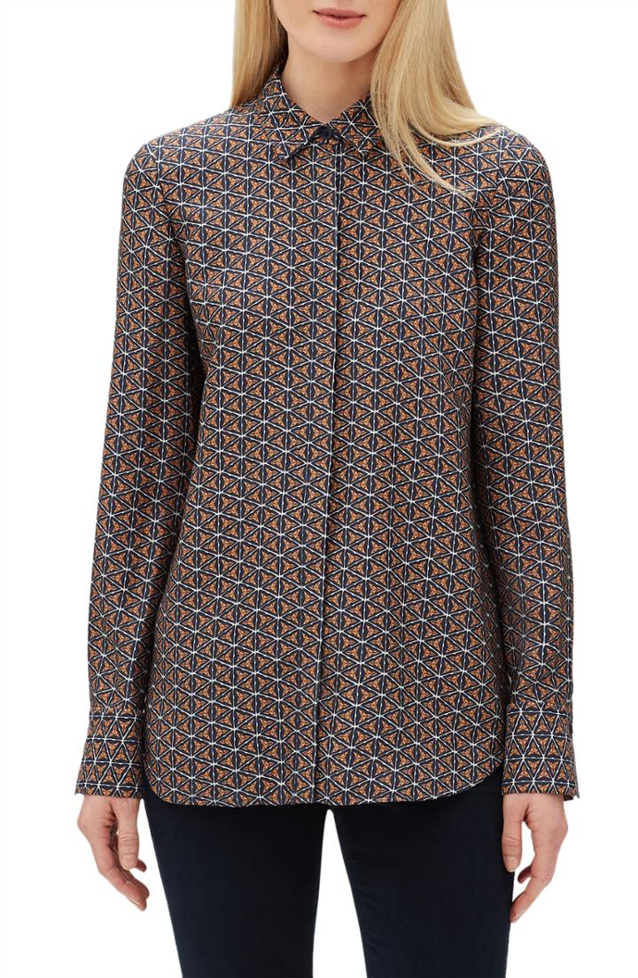 Women's Lafayette 148 New York Scottie Globetrotter Triangles Silk Jacquard Blouse