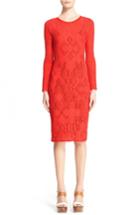 Women's Fuzzi Long Sleeve Geo Lace Sheath Dress - Red